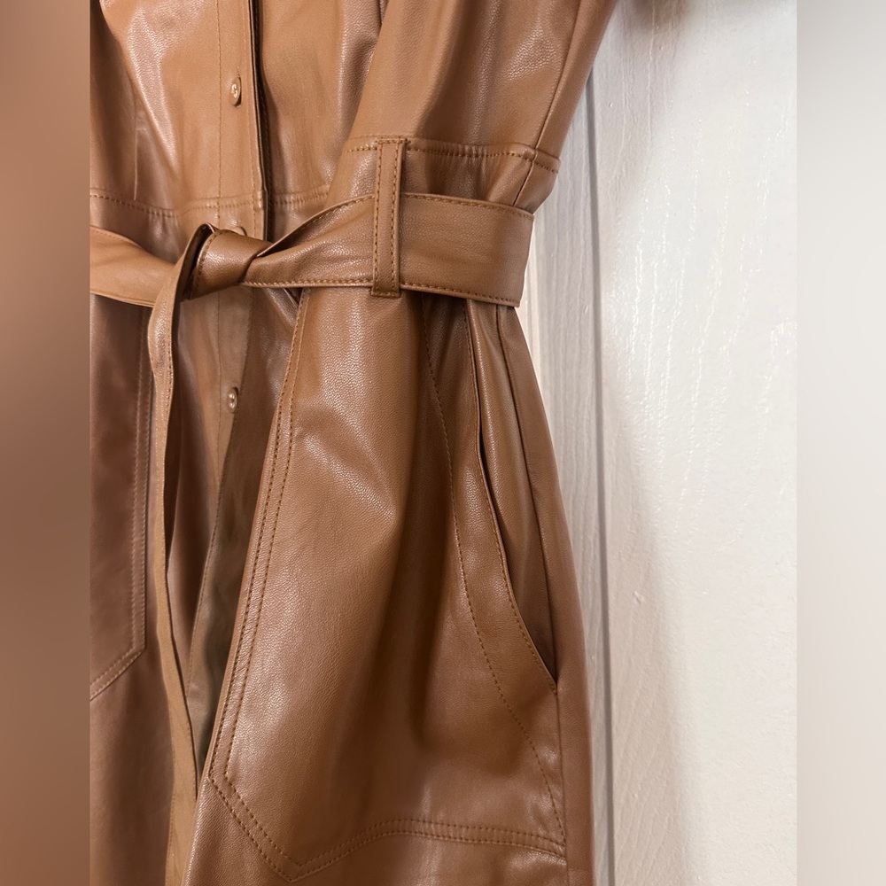 PAIGE Amina Brown Vegan-Leather Short Dress with belt - Size Sm - Picture 5 of 10